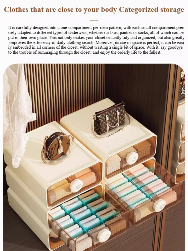 Underwear Organizer, Bra Underwear Socks Closet Compartment Organizer Drawers, Expandable Dustproof Storage Box with Dividers