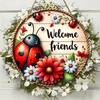 1pc Ladybug Daisy Flower Welcome Wooden Door Sign Round Wooden Hanging Sign for Indoor Outdoor Home Wall Farmhouse Decorations
