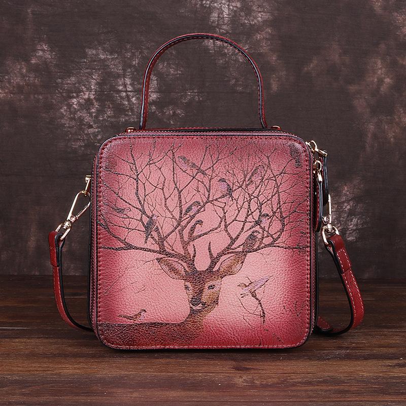 Женские сумки на плечо из натуральной кожи с узором оленя, винтажные дизайнерские сумки для женщин, элегантная сумка через плечо, сумки для телефона, кошелек