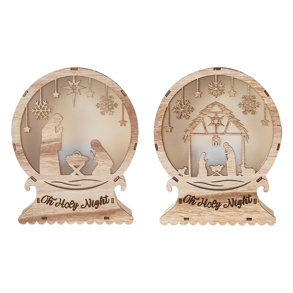 Nativity Scene LED Light Wood LED Light Decoration Light Up LED Wood Christmas Ornaments for Christmas Holiday Supply