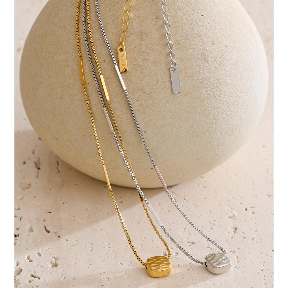 Eetit Waterproof Stainless Steel Removable Casting Square Pendant Necklace Chic Korean Distinctive Charming Jewelry Wholesale