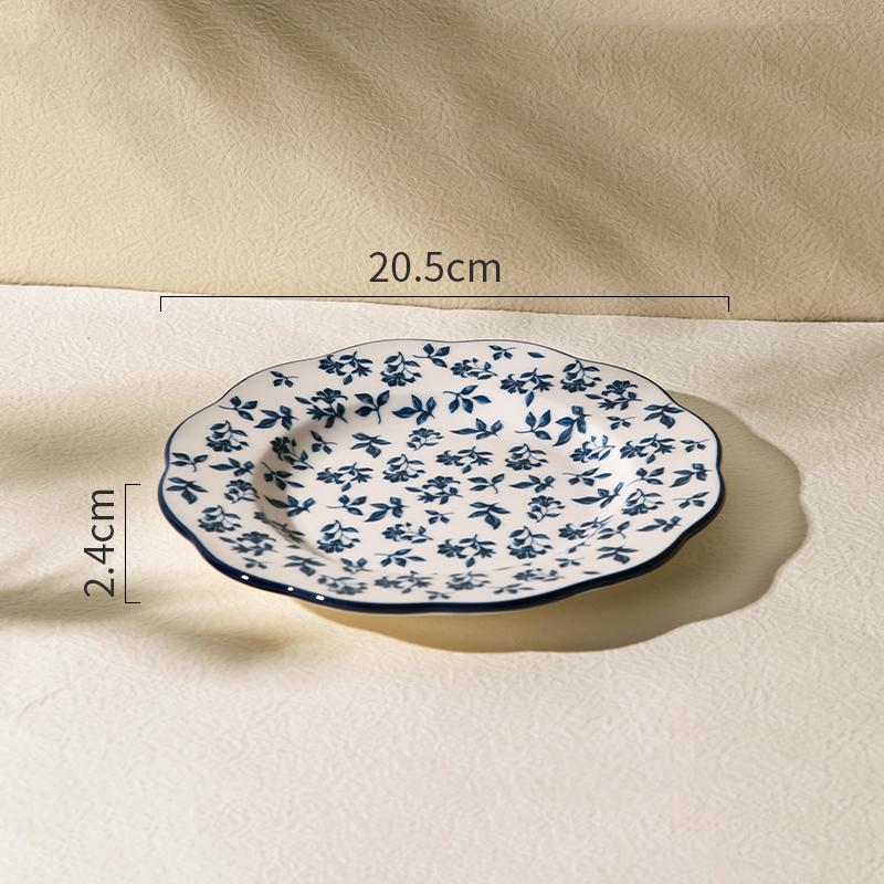 Ретро Синие Цветы Керамическая Тарелка Свет Роскошь Романтический Ресторан Вкусные Паста Стейк Тарелки Домашний Завтрак Фрукты Салат Тарелка