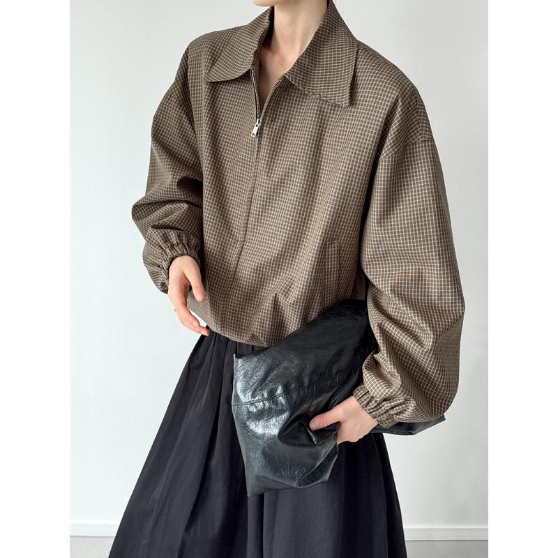 Оранжевое укороченное пальто Zhi в стиле ретро с лацканами в гусиную лапку - Универсальный осенний стиль