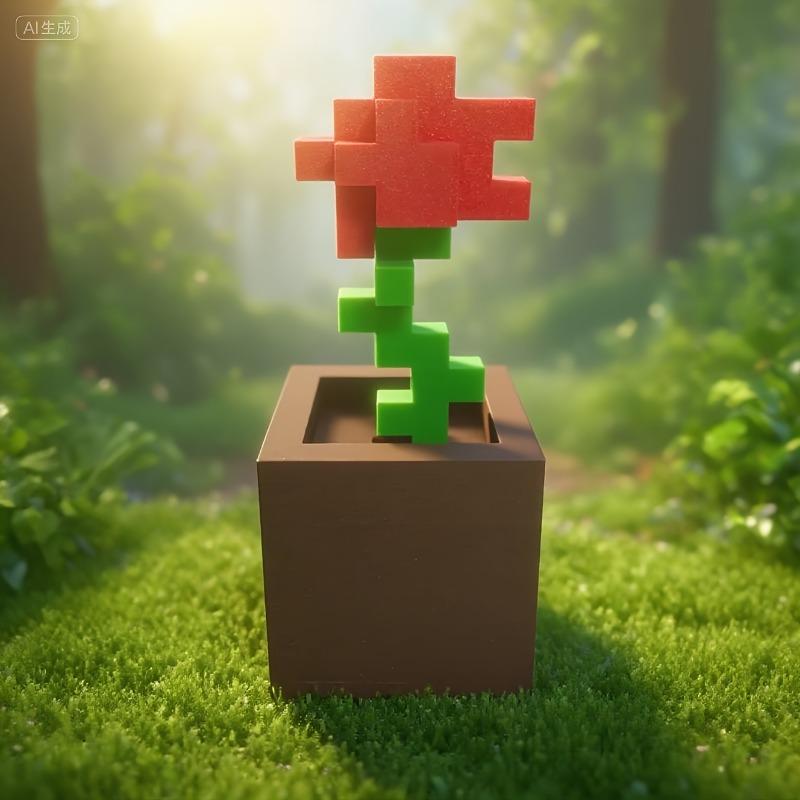 Pixel Rose Flower Decoration Unique 3D Printed Flower Plastic Flower Nightstands Desktops Office Desk Decor Furniture Decorations No Power Required