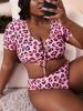 Leopard Short Sleeve Plus Size Swimwear Women 2025 Push Up Large Swimsuit Sexy High Waist 2 Piece Bikini Bathing Suit