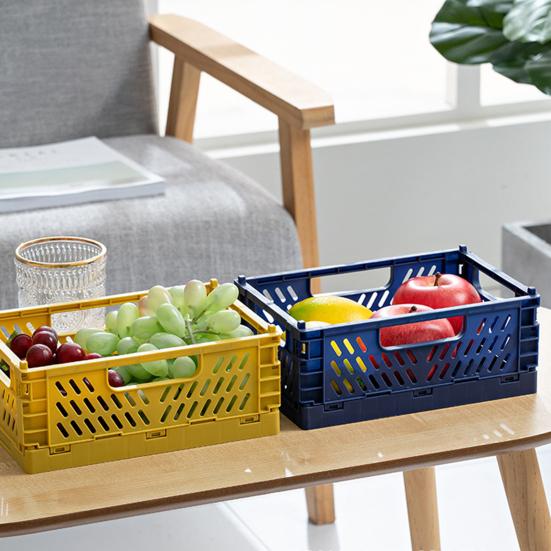 Storage Basket Folding Large Capacity Load Bearing Collapsible Plastic Storage Crate Box for Kitchen