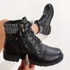Women'S Fashion Ankle Boots with Side Zipper, Low Heel, Non-Slip Embroidered Plaid, Comfortable Knit Lace-Up, All-Season Wear Western Ankle Boots