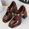 Shoes Retro Chunky Women Pumps Block Heel Women Shoes Metal Buckle Mid Heel Shoes Platform High Heels 9 Cm Female Shoes