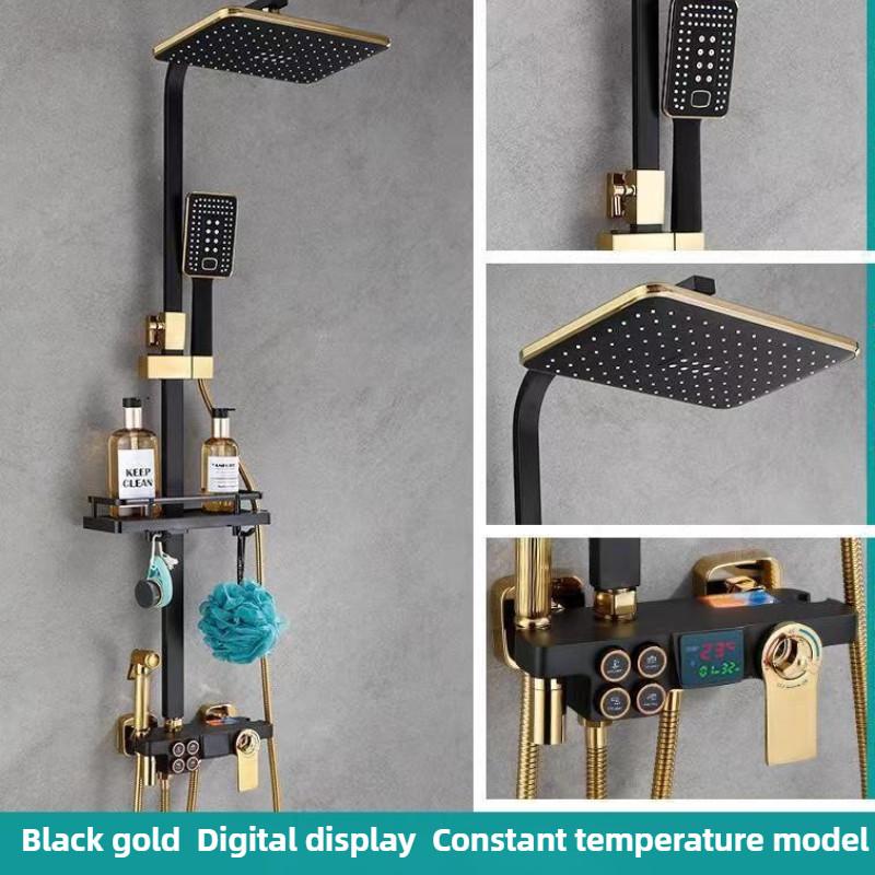 Черный цифровой дисплей Напорная душевая лейка Бытовая ванная комната Термостатический тропический душ Кнопочная душевая лейка Набор
