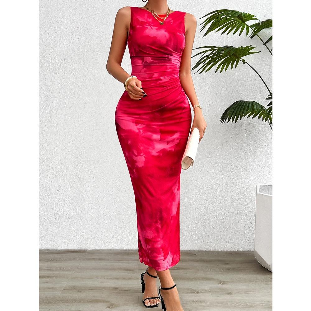 Весенне-летнее приталенное сетчатое платье без рукавов