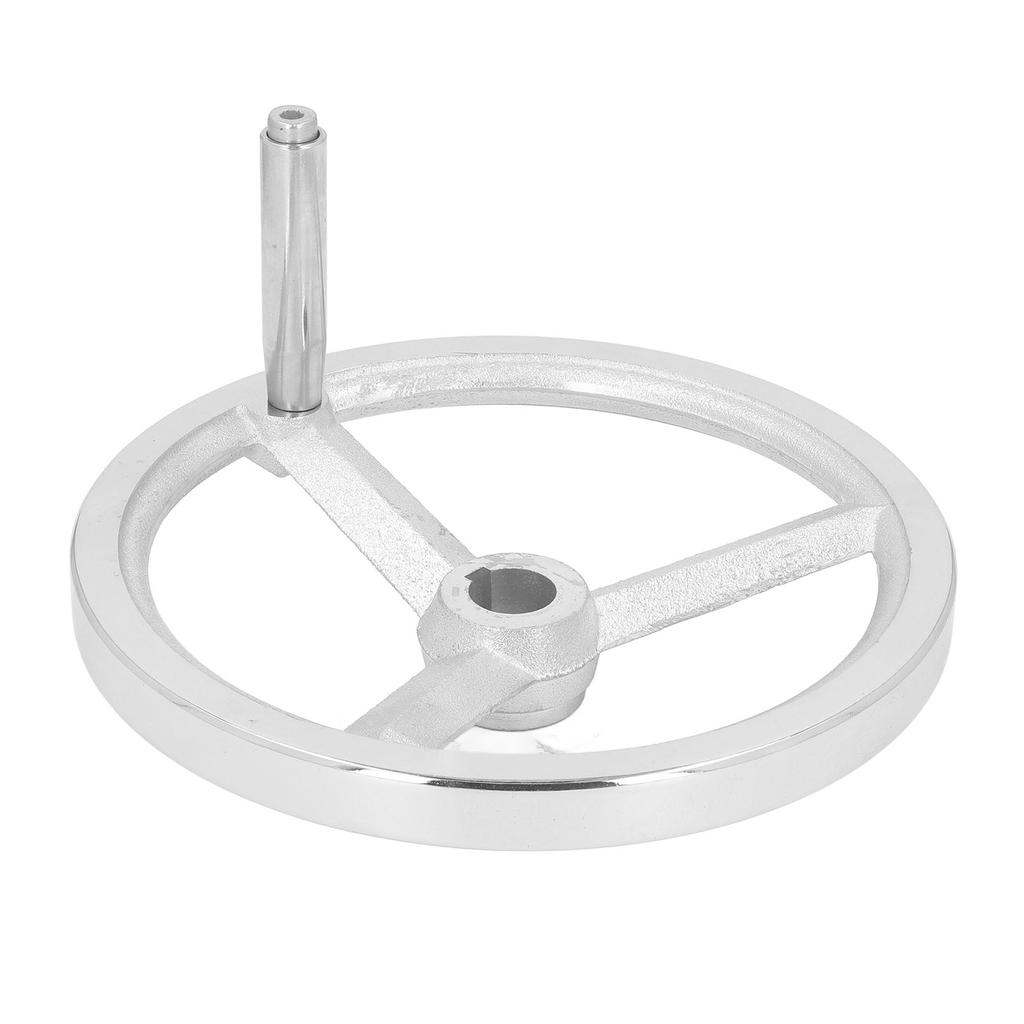 Rotary Handwheel 250mm Dia Cast Iron Chrome Plated 3 Spoked with Revolving Handle for Lathe Milling