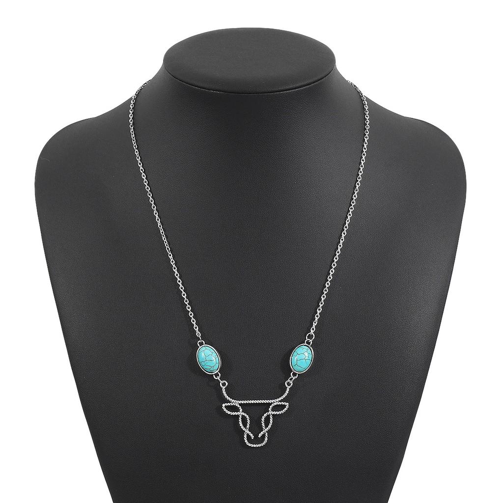 Винтажное этническое геометрическое бирюзовое ожерелье, модная цепочка на ключицу с цветком кактуса и головой коровы
