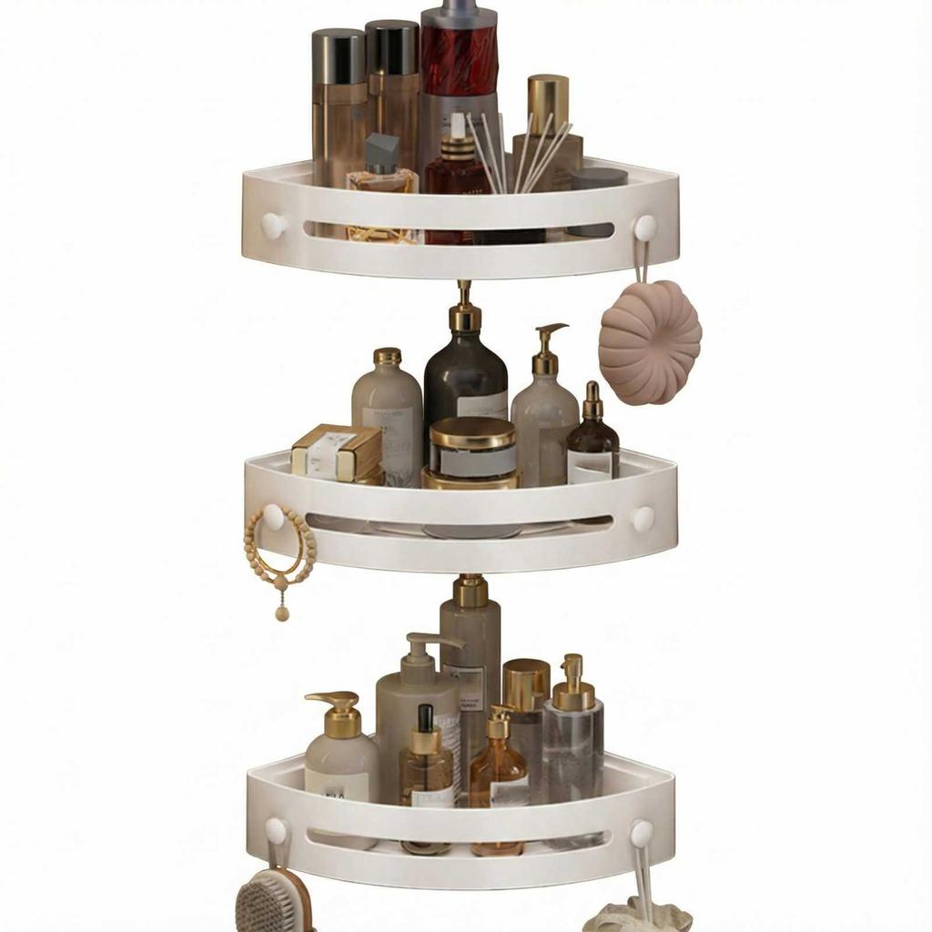 Набор из 3 шт. Серый Треугольный душевой органайзер на присосках из АБС-пластика, 3-уровневые угловые полки, Органайзер для ванной комнаты без сверления, Крючок для полотенец, Стеллаж для хранения туалетных принадлежностей