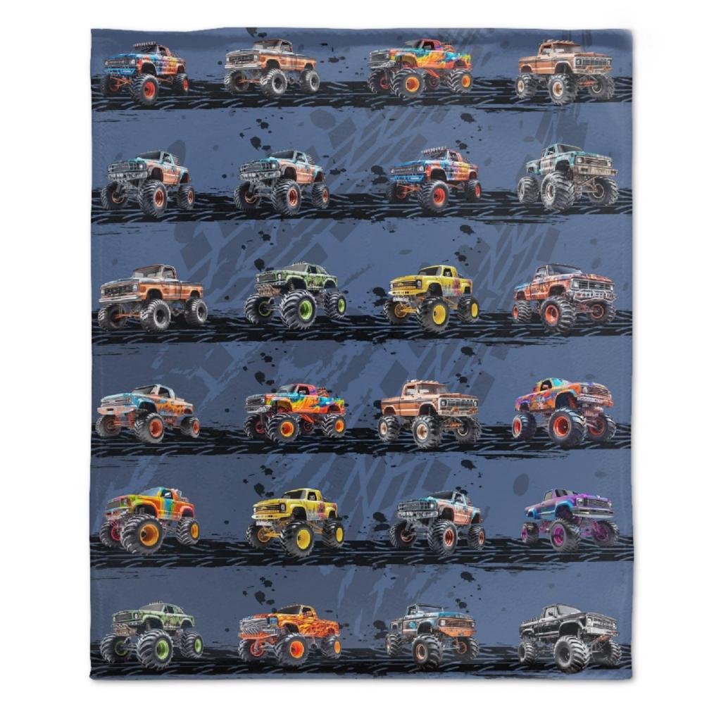 Синий плед Monster Truck Cartoon Cars Flannel Пледы для детей и мальчиков на все времена Трек Кровать Диван Одеяло King Queen Size