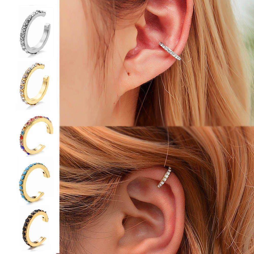 Подарок Клипсы для ушей без прокола Бирюзовые серьги-каффы с кубическим цирконием Серьга без прокола Круглый кафф для ушей со стразами