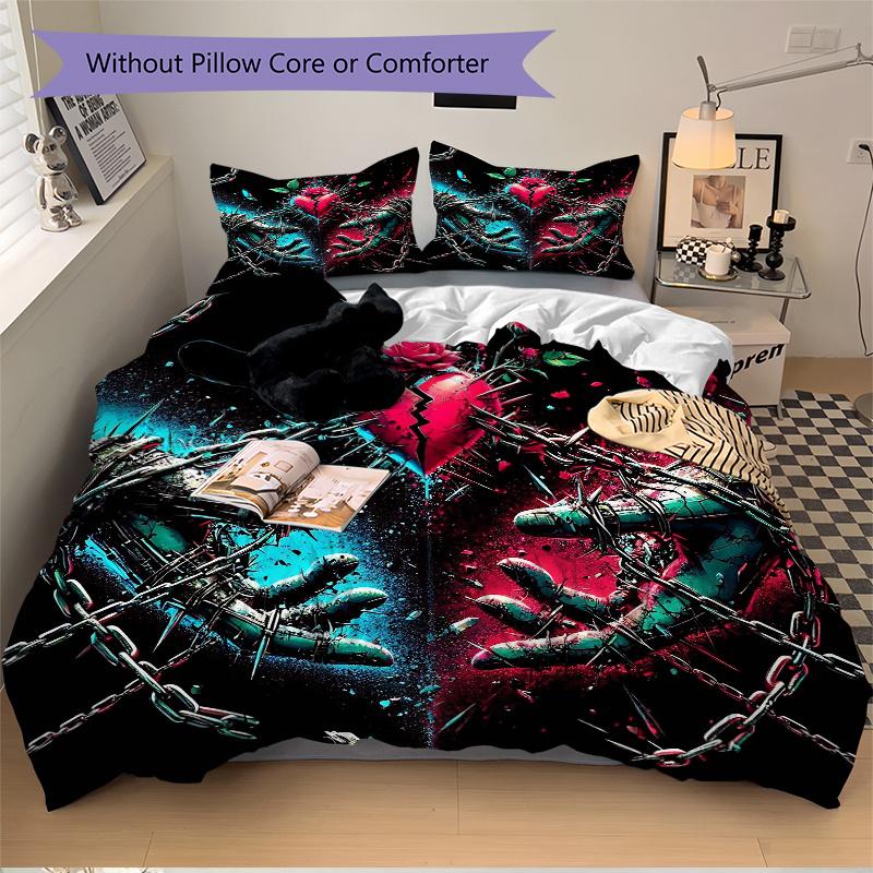 3pcs Broken Heart in Chains Bedding Set, Including 1 Quilt Cover and 2 Pillow Shams, Without Filling,