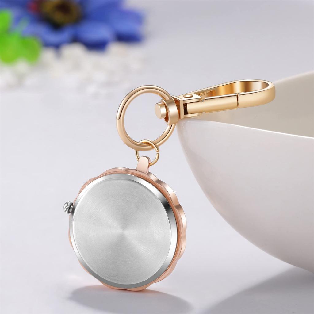 Watch Keychain Clip Pocket Watch Ladies Analog Flower Nurse Watch Waterproof Cute Rose Gold Fashion Accessory