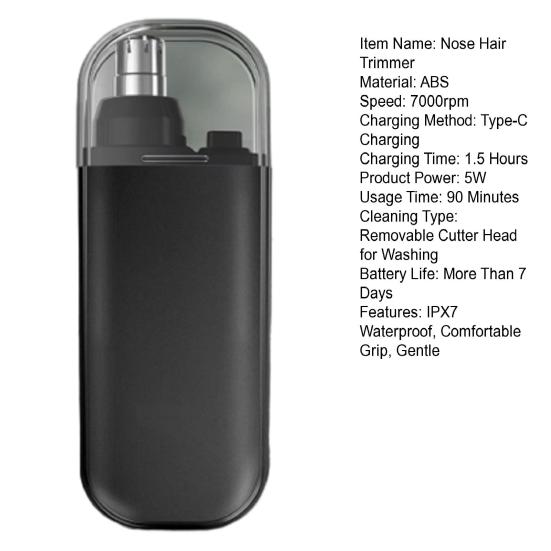 Nose Ear Hair Trimmer 7,000 RPM Precision Tool USB Charging Hair Clipper Portable Painless Eyebrow & Facial Hair Trimmer for Men Women IPX7