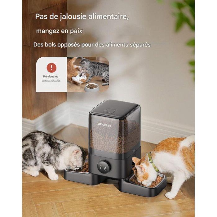 Distributeur automatique de croquettes - ONEISALL - PF10 - 5L, 2 bols - Acier inox 304 - 1–6 repas/jour