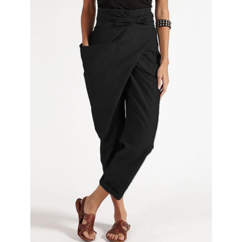 Spring and Autumn Women's Irregular Lacing Nine Tenths Pants Casual Pant