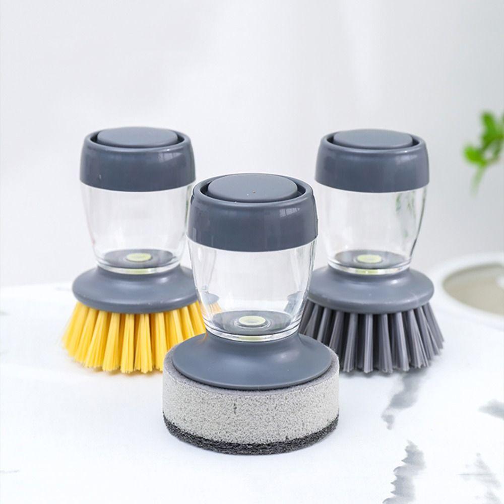 Detachable Liquid Adding Pot Washing Brush Grey Kitchen Dish Scrubber Bowl