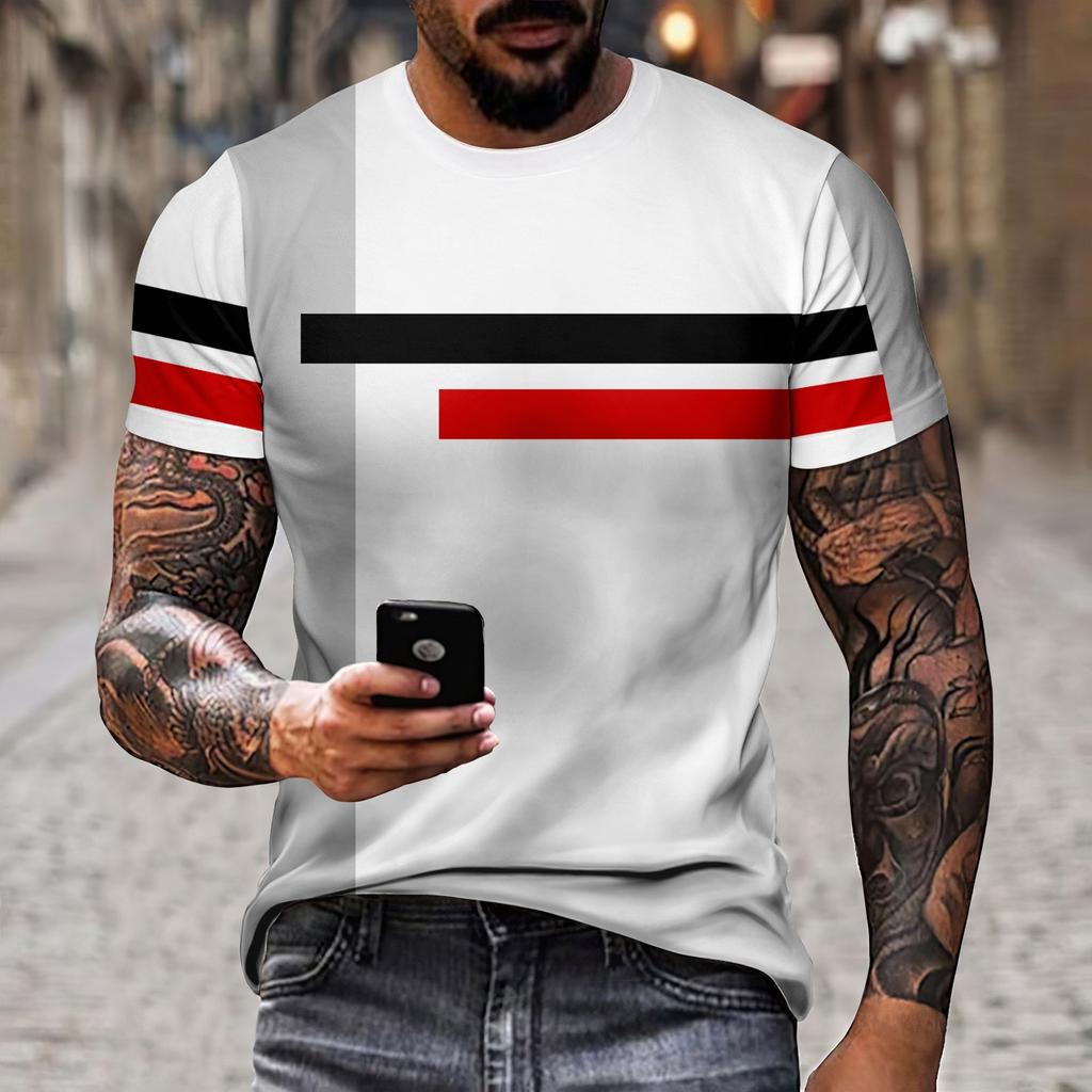 Летняя мужская футболка с короткими рукавами и 3D-принтом в стиле пэчворк для мужского спорта, отдыха, индивидуальности, модной тенденции, мужской одежды