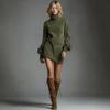 Women's High-neck Suede Short Dress, Solid Color Long-sleeve Dress For Fall And Winter