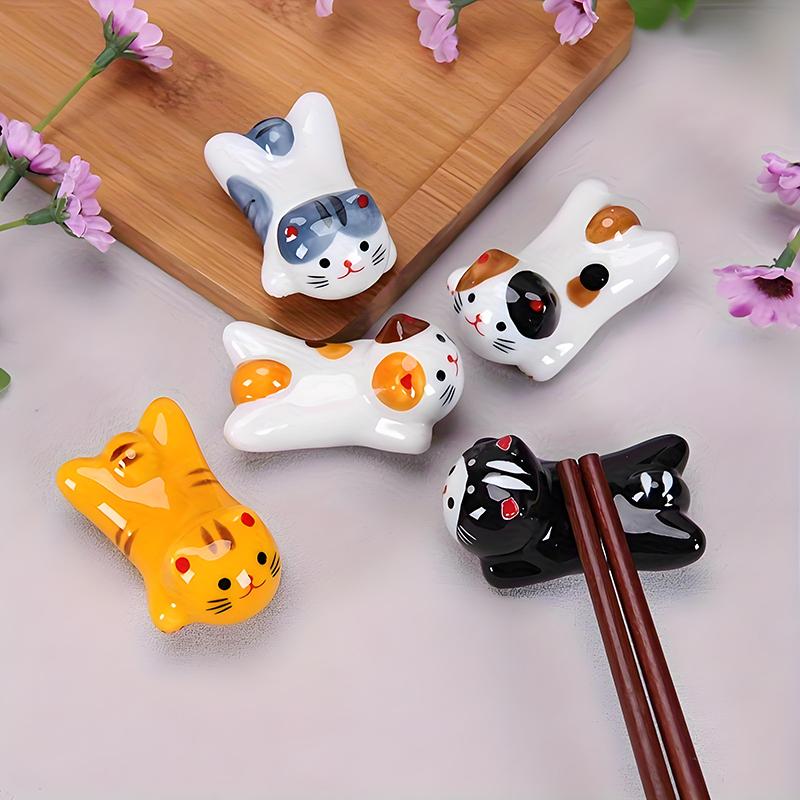 1 Piece of Chinese Style Creative Cat Durable Chopstick Holder Ceramic Cute Holder Portable Holder Decoration