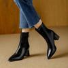 Мода зимы 2025: Женские ботильоны на толстом каблуке с острым носком - Мягкая кожа, Удобные, Эластичная посадка с задней молнией