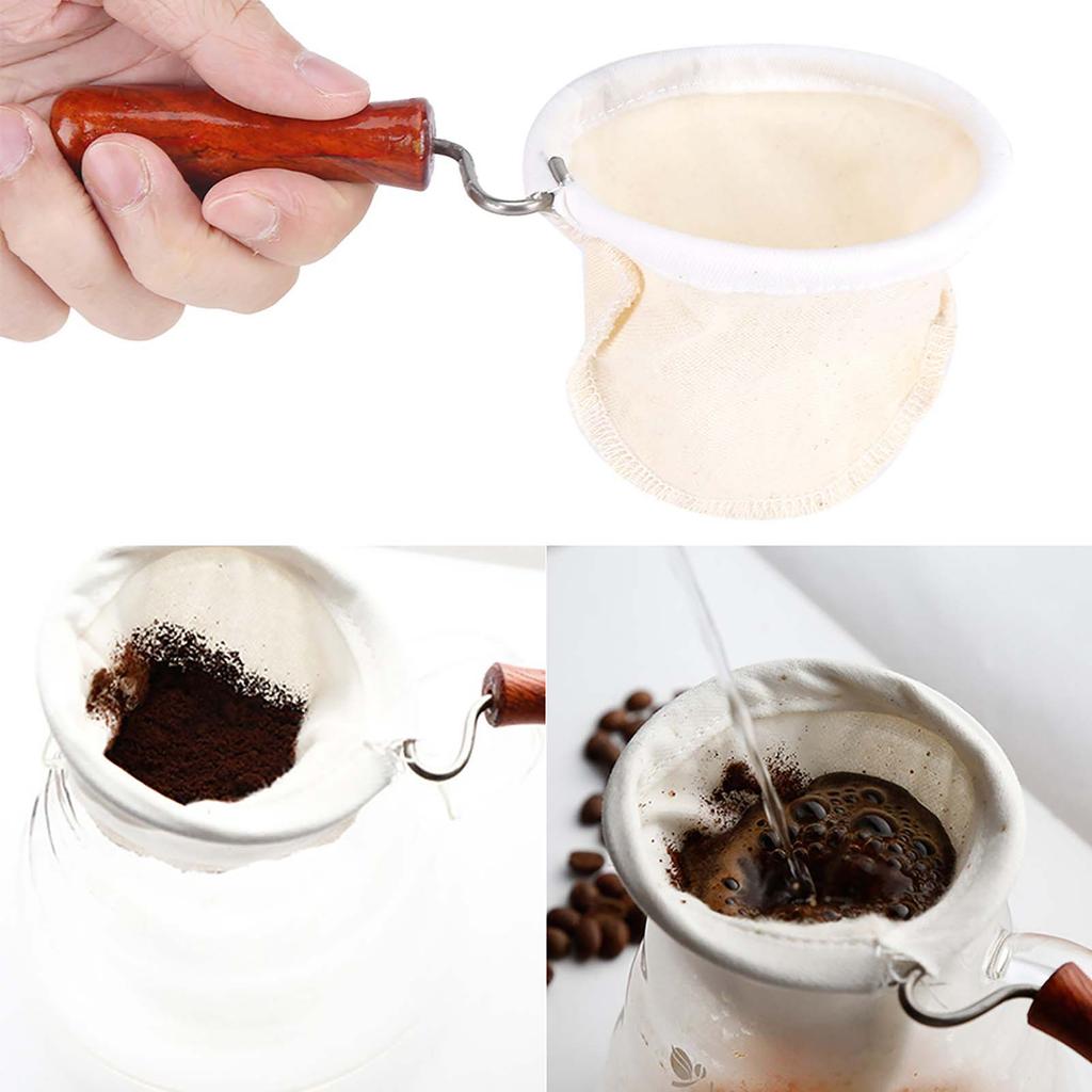 Reusable Flannel Cloth Handmade Coffee Filter Strainer with Wood Handle (Small)
