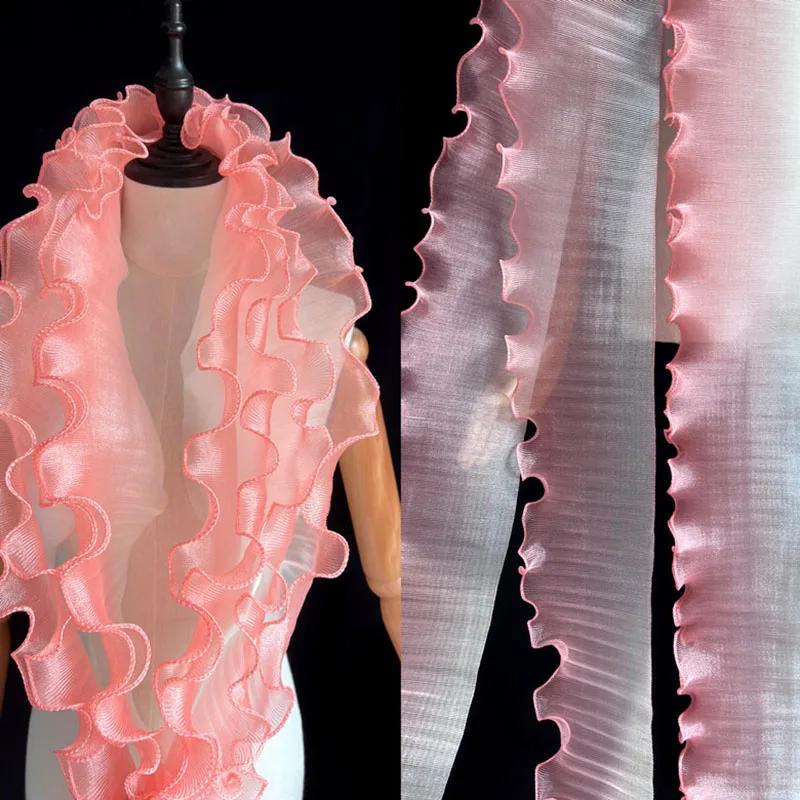 5Yards Gradient Pleated Lace Fabric Ribbon Mermaid Ruffled Organza Border for Sewing Skirts Dress Wedding Clothing Lace Trim New