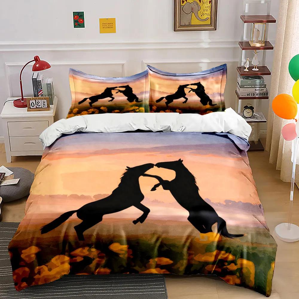 "Wild Horses Art Decor Set" Soft Comfortable Duvet Cover Bedding Set Included 1*Duvet Cover & 2*Pillowcases, gift
