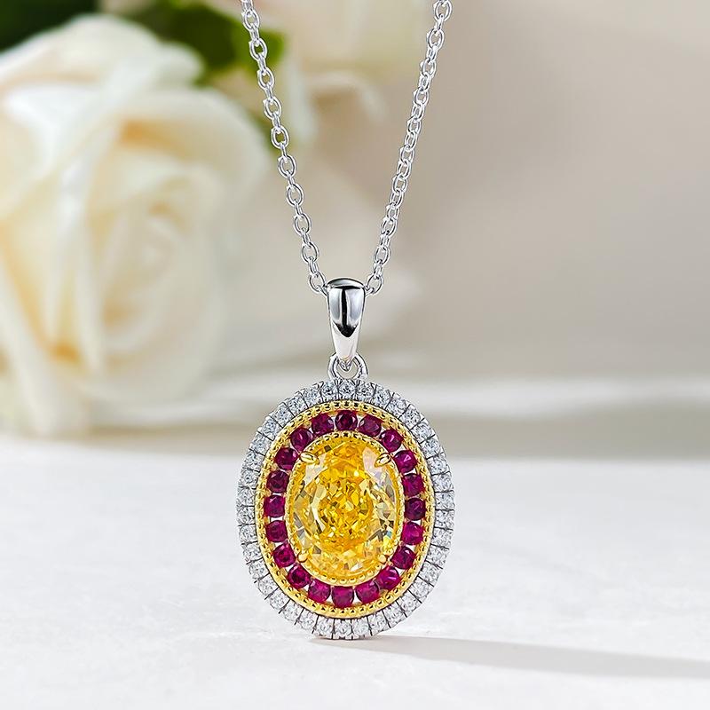 New S925 Silver Oval Four Claw Pendant Necklace, Niche, Exquisite, Fashionable, High-quality Wedding Jewelry