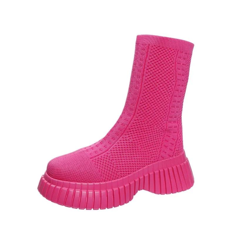 Microfiber Ankle Square Heel Modern Boots Winter Slip-on Round Toe 2024 Fashion Ladies Shoes Mid Heel Solid Women's Boots