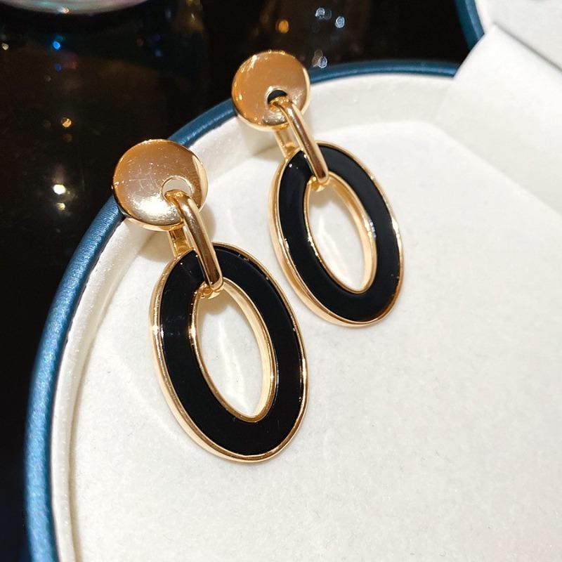 Геометрические серьги-пусеты из серебряной иглы и черного кристалла, нишевые универсальные серьги, темпераментные, легкая роскошь, премиальные серьги