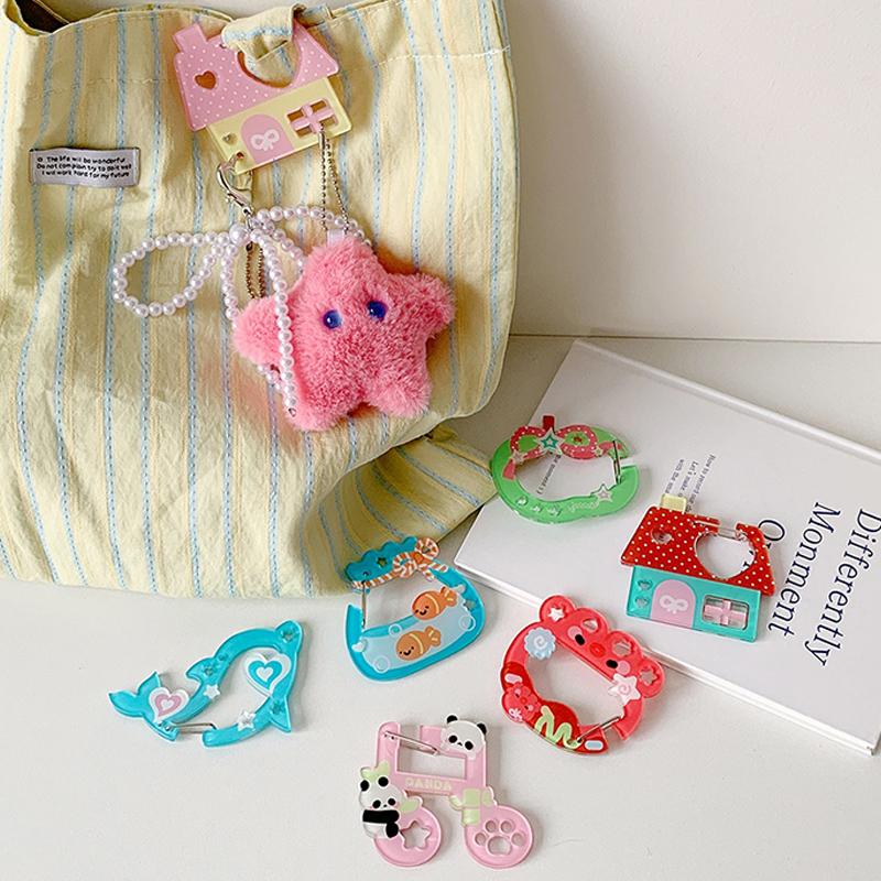 Акриловый мультяшный держатель для брелока в стиле инс, декор в форме дома, музыкальной ноты, яблока, для подвески на сумку, крючок для DIY, подвеска для ключей