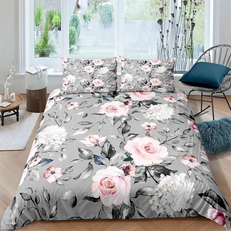 Комплект постельного белья Rustic Flower White из микрофибры с изображением листьев деревьев и цветов, комплект пододеяльников с 3D-принтом и наволочками, декор комнаты