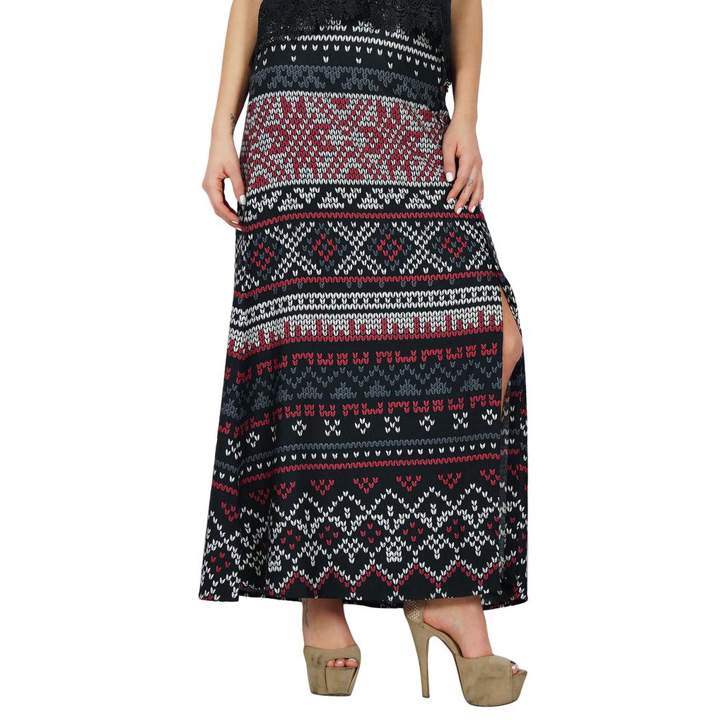 Bimba Черная юбка из искусственного шелка с разрезом в стиле бохо в стиле макси в индийском стиле