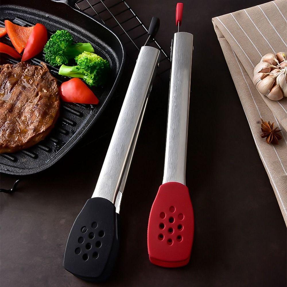 Silicone Head BBQ Grilling Tongs Food Grade Stainless Steel Tongs Kitchen Use