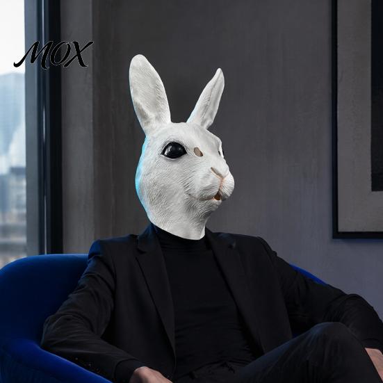 Comfortable Halloween Costume Masque Rabbit Head for Adults, Realistic Bunny Latex Hood, Unrestricted Vision Animal Carnival Cosplay Party Prop