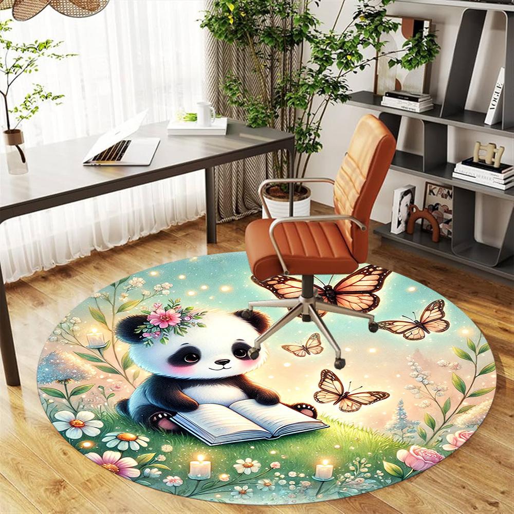1pc panda butterfly Round Chair mat Area Rug - Non-Slip, Floor Mat for Office, Bedroom, and Indoor Decor -1002070