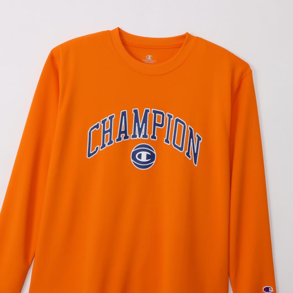 Футболка баскетбольная CAGERS с длинным рукавом и круглым вырезом DRYSAVER с резиновым принтом, оранжевая [Champion], футболка C3-AB451 для мужчин
