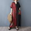 2025 Plus Size Summer Women New Long Dress Vintage Basic Pocket Oversized Casual Printing Loose Dress