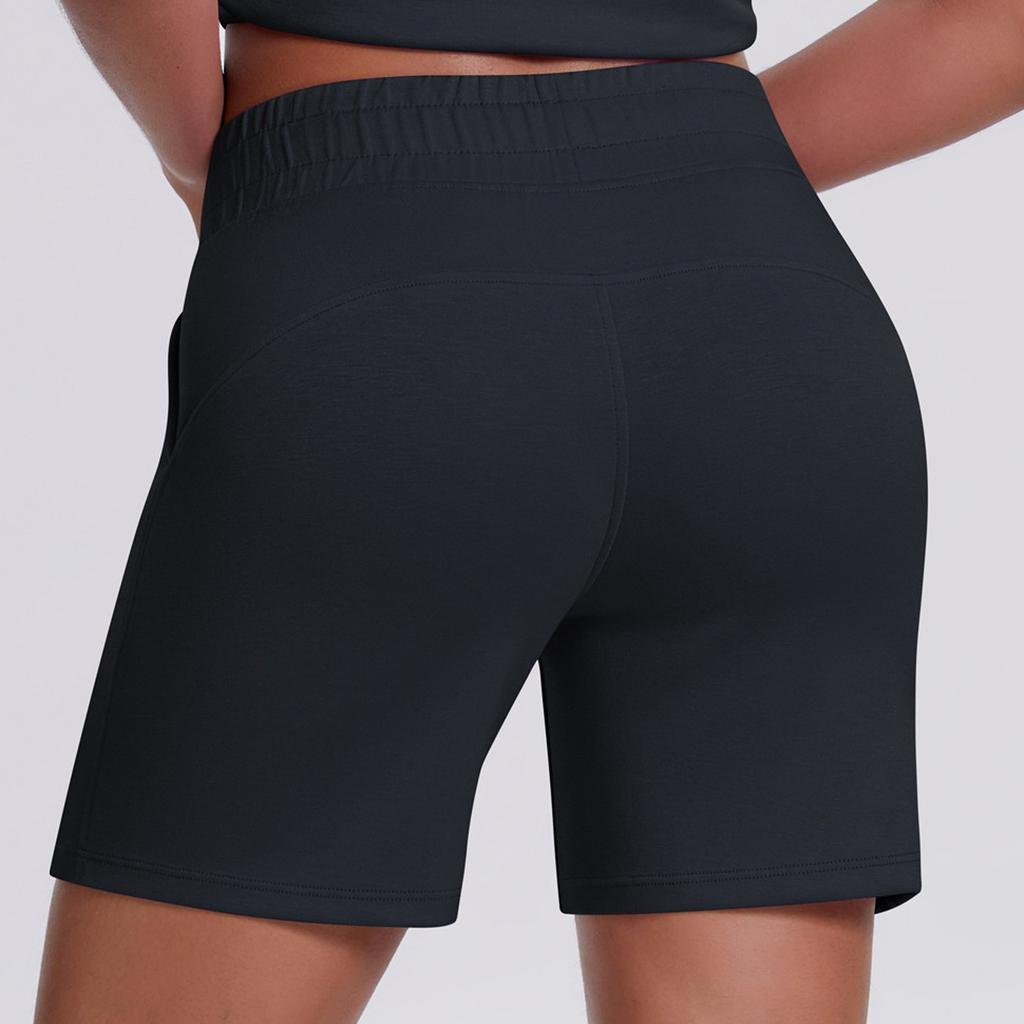 Women's Casual Loose Solid Color Drawstring Pocket Yoga Running Fitness Three Quarter Shorts