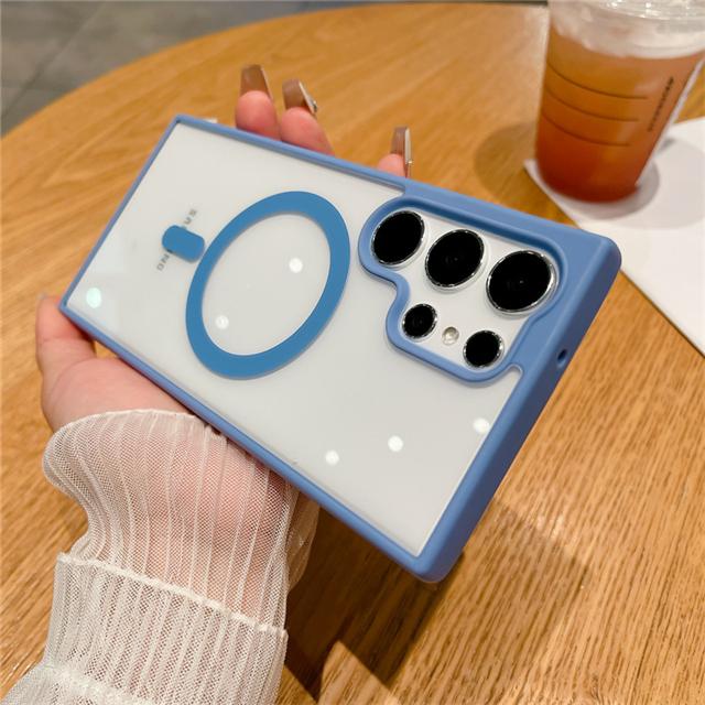 For Samsung Galaxy S25 Ultra Luxury Magsafe Magnetic Matte Frame Transparent Phone Case For Samsung S22 S23 S24FE S25 Plus Cover