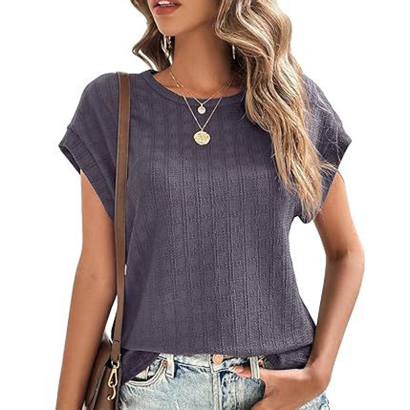 Женская летняя футболка с коротким рукавом, круглым вырезом, однотонная, жаккардовая клетка, пуловер, топ