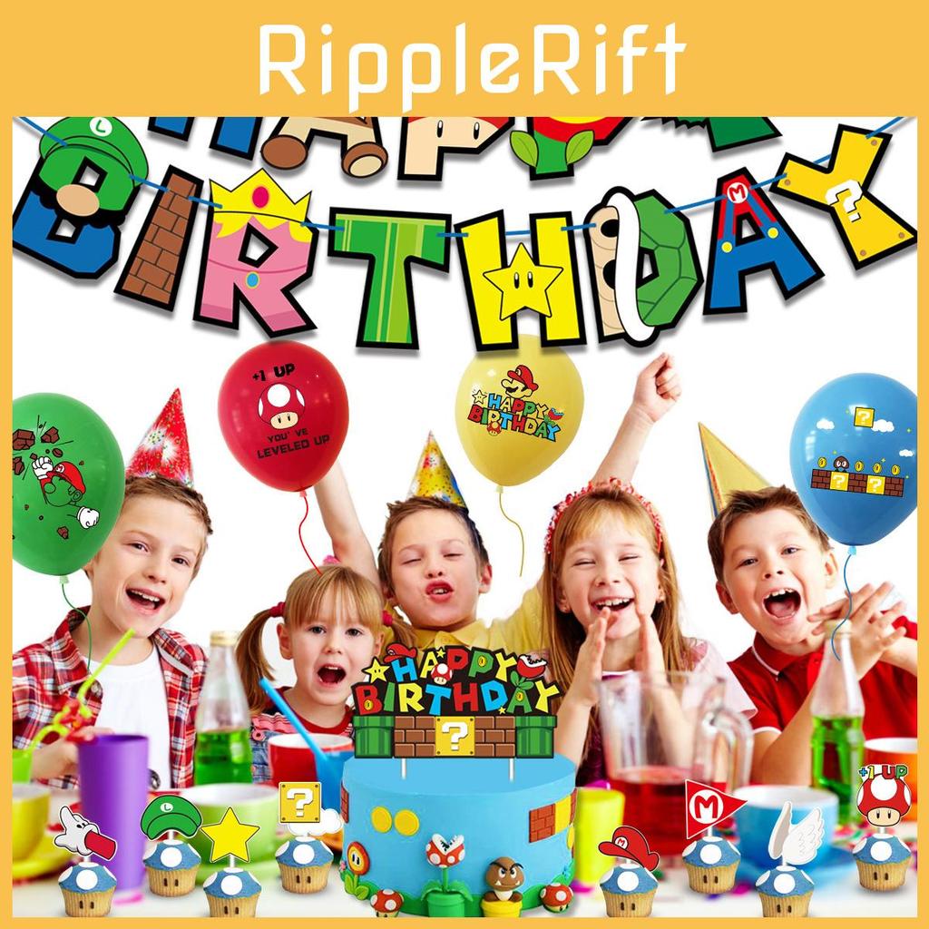 Birthday Party Decoration Set Cartoon Themed Flags And Cake Toppers
