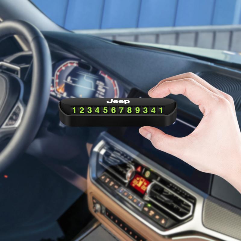 Hidden Noctilucent Car Stop Card Temporary Parking Tel Number Plate For Jeep Grand Cherokee Wrangler JK Gladiator Compass Renega