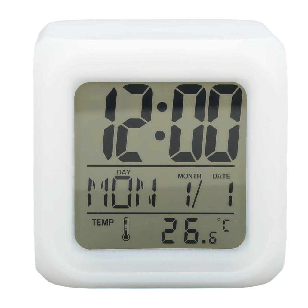 Kids Digital Clock LED 7 Colors Night Glowing Temperature Display Portable Easy LED Clock