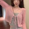 Summer Thin French V-neck Knitted Cardigan Fresh and Sweet Design Lace-up Hollow Blouse Short Top Women